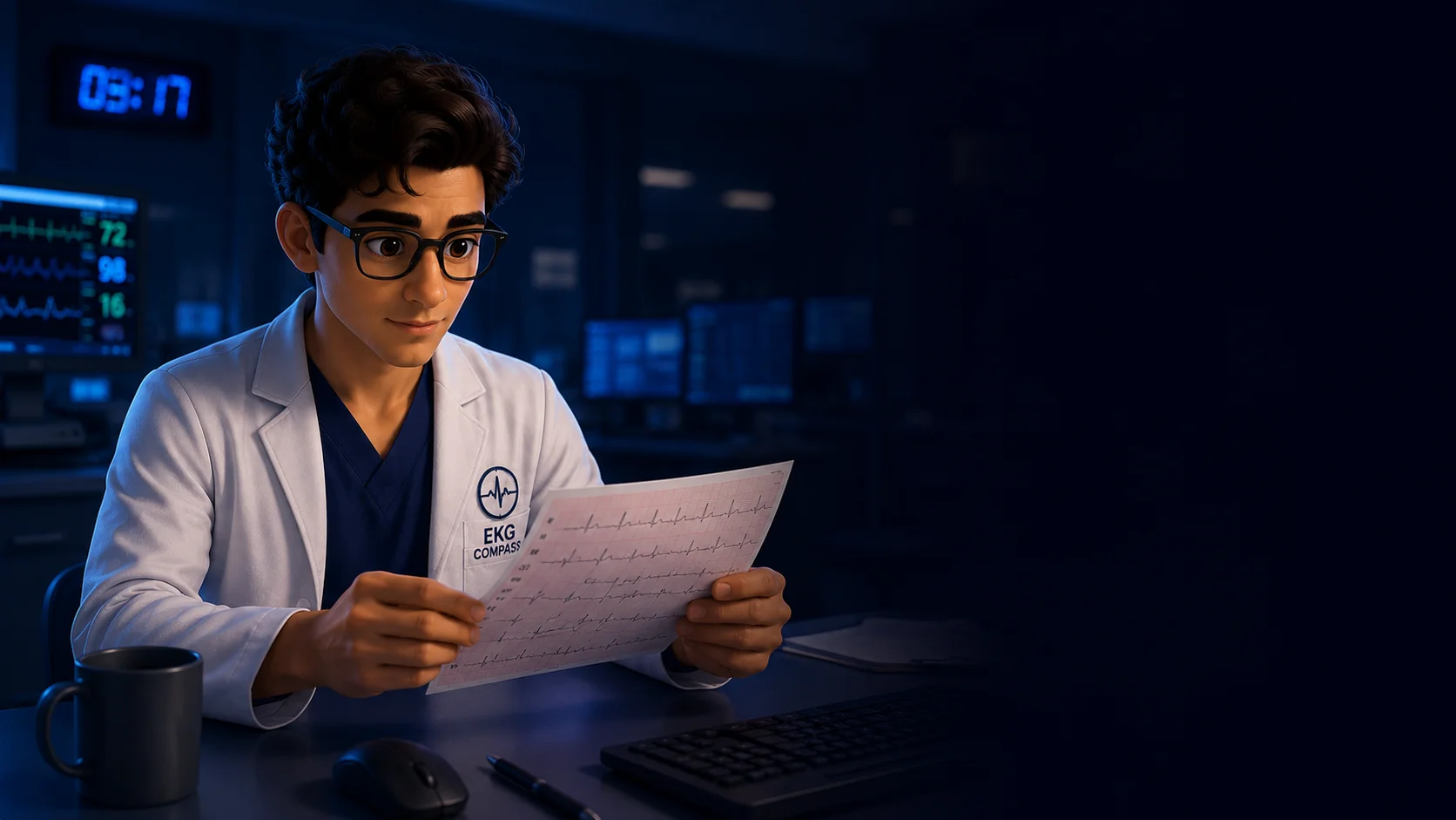Compass reviewing an ECG at 3am
